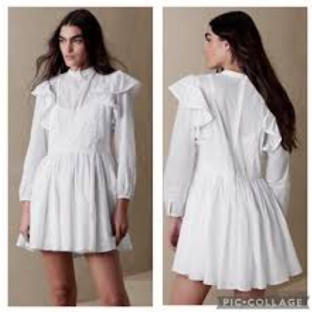 Banana Republic Esme Embroidered Mini Dress Medium white cotton Victorian dainty - Picture 2 of 16
